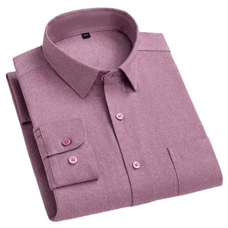 Men's Long Sleeve Solid Color Pocket Light Business Shirt rolled and folded in a stylish solid color design.